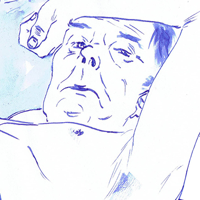 Ron Mueck - illustration à l'encre bleu
